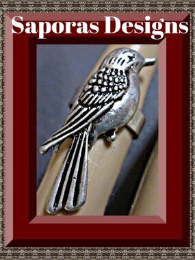 Vintage Theme Bird Ring Silver Tone Size 6 & Adjustable To Fit Most Fingers